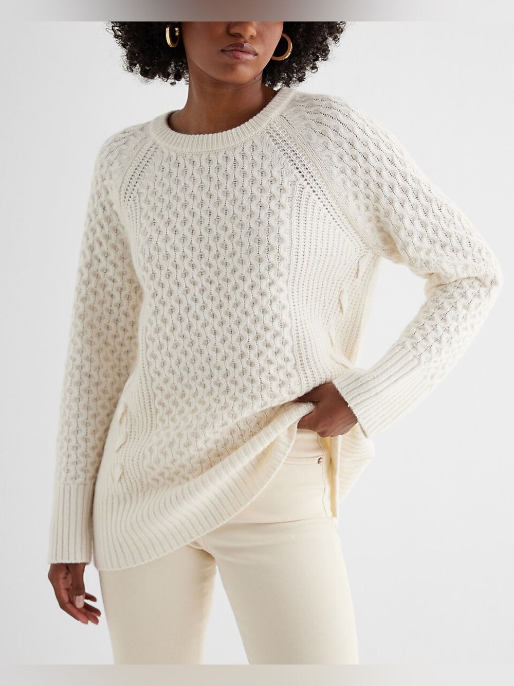 Express Cable Knit Crew Neck Tunic Sweater XL